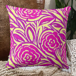 Cojín Decorativo Bright Boho Floral Swirl Watercolor<br><div class="desc">Rosa caliente - patrón giratorio floral púrpura y amarillo</div>