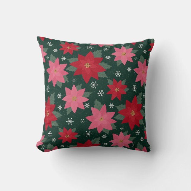 Cojín Decorativo Bright Preppy Christmas Poinsettias Throw Pillow (Anverso)
