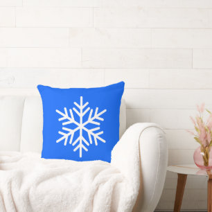 Cojín Decorativo Brillante Copo de Nieve Alpino Blanco sobre Azul R