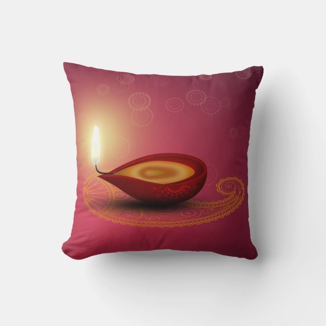 Cojín Decorativo Brillante Feliz Diwali Diya - Pillow (Anverso)