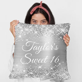 Cojín Decorativo Brillante Glittery Plata Foil Glam Dulces 16