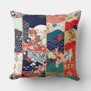 Cojín Decorativo Brillante Kimono Japonés Vintage Patchwork