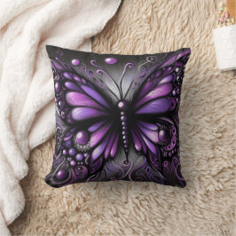 Cojín Decorativo Brillante mariposa gótica morada color negro