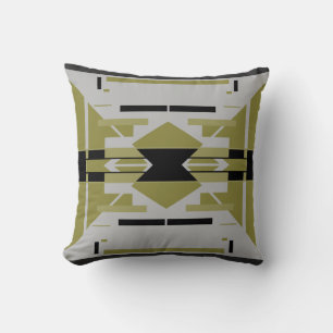 Cojín Decorativo Brillante Olive Black Gray Abstract Motif Simétric