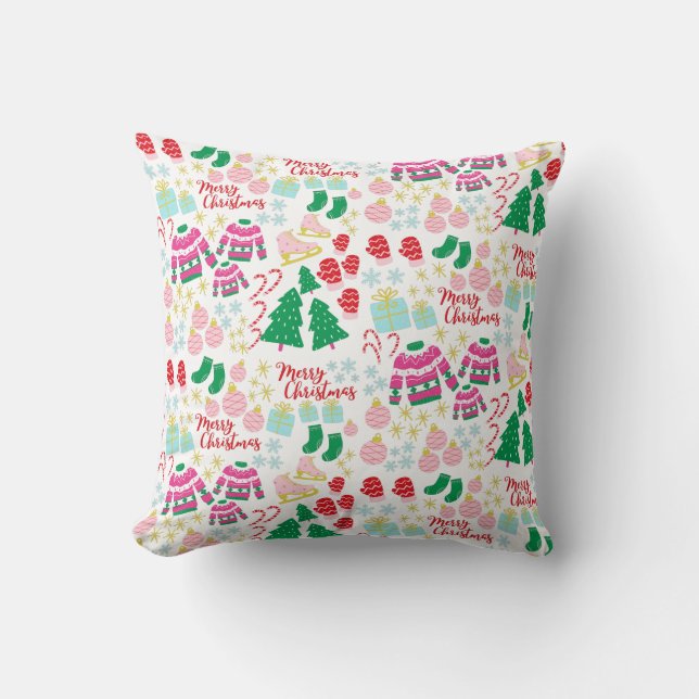 Cojín Decorativo Brillante patrón de Navidades felices (Anverso)