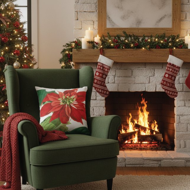 Cojín Decorativo Brillante Poinsettia Rojo Botánico (Subido por el creador)