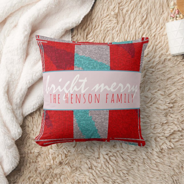 Cojín Decorativo Brillante y Feliz Navidad Cintura Roja de Knit (Manta)