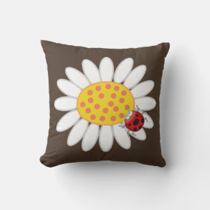 Cojín Decorativo Brillantes Daisies Blancos Rojos Ladybugs Flor Pri