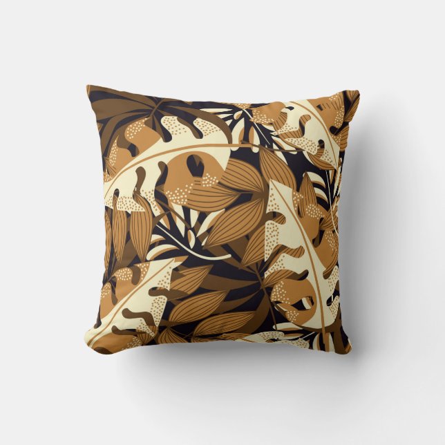 Cojín Decorativo Brillantes hojas tropicales patrón oscuro (Anverso)