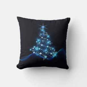 Cojín Decorativo Brillo Azul de Estrellas en el Árbol de Navidad Os