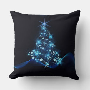 Cojín Decorativo Brillo Azul de Estrellas en el Árbol de Navidad Os