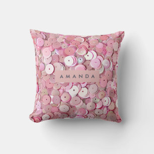 Cojín Decorativo Brillo de lentejuelas rosadas personalizado