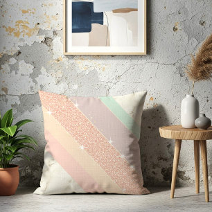 Cojín Decorativo Brillo de Oro Rosa Mármol Pastel con Rayas Diagona