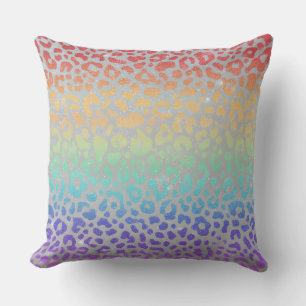 Cojín Decorativo Brillo Falso Femenino Estampado Leopardo Arcoíri