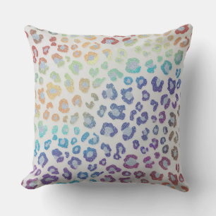 Cojín Decorativo Brillo Falso Femenino Estampado Leopardo Arcoíri