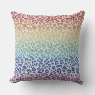 Cojín Decorativo Brillo Faux Femenino   Estampado Leopardo Arcoíris