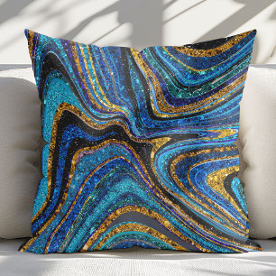 Cojín Decorativo Brillo Glam Glitter arte de mármol femenino azul