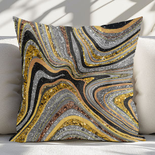 Cojín Decorativo Brillo Glam Glitter arte de mármol gris dorado fem