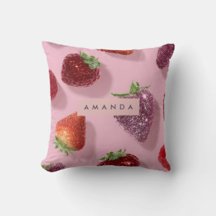 Cojín Decorativo Brillo Personalizado de Fresa y Frambuesa