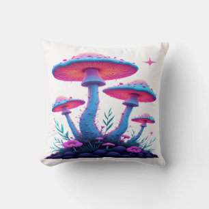 Cojín Decorativo Brillo psicodélico neón: hongos místicos