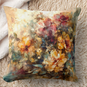 Cojín Decorativo Brillo Vibrante Floral de Acuarela