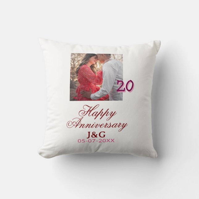 Cojín Decorativo Brindis por 20 años feliz aniversario agregar foto (Anverso)