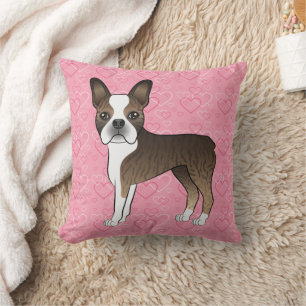 Cojín Decorativo Brindle Boston Terrier Dog En Los Corazones Rosado
