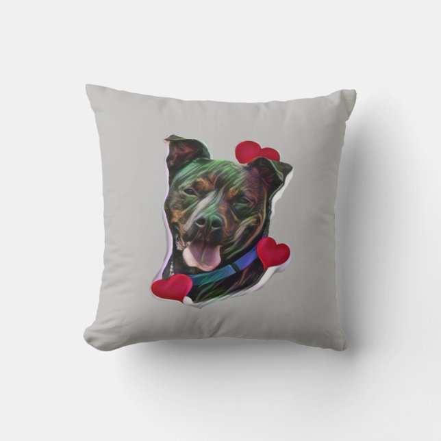 Cojín Decorativo Brindle Pit Bull Staffordshire Heart (Anverso)