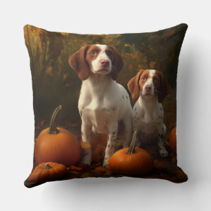 Cojín Decorativo Brittany Spaniel Puppy Calabaza deslumbrante otoño