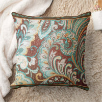 Brocade de diseñador en Brown, Verde azulado y oro