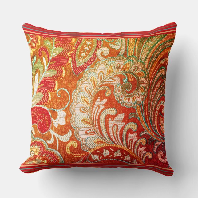 Cojín Decorativo Brocade rojo Naranja amarillo (Anverso)