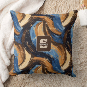 Cojín Decorativo Brochas de broche de abstracto de curry en azul y 