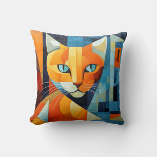 Cojín Decorativo Bromistas abstractos: gato Naranja
