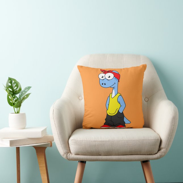 Cojín Decorativo Brontosauro Vestido Con Ropa De Hip Hop. (Silla)
