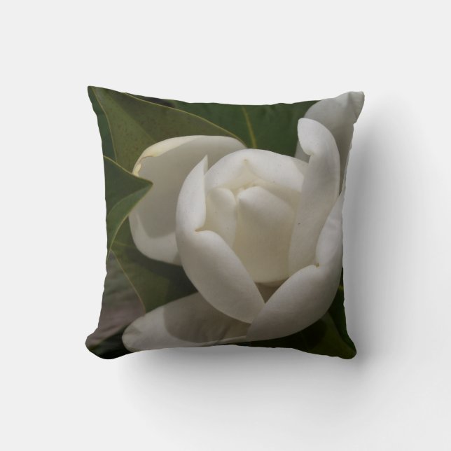 Cojín Decorativo brote de flor blanco de la magnolia meridional (Anverso)