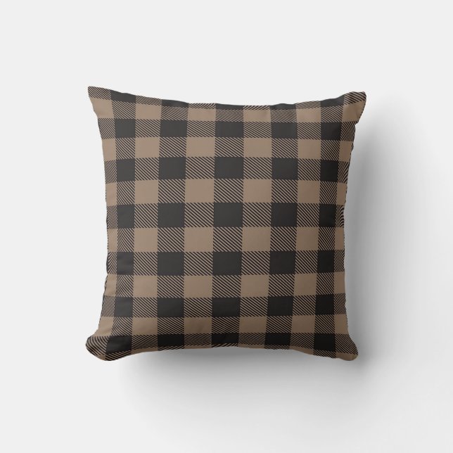 Cojín Decorativo Brown Black Gingham Buffalo Plaid Farmhouse (Anverso)