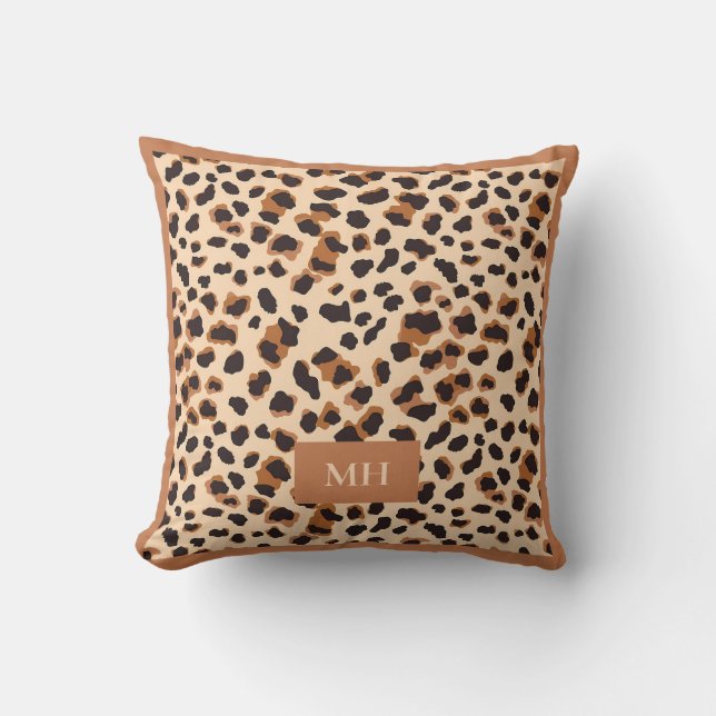 Cojín Decorativo Brown Leopard Pattern Modern Initials Monogram (Anverso)