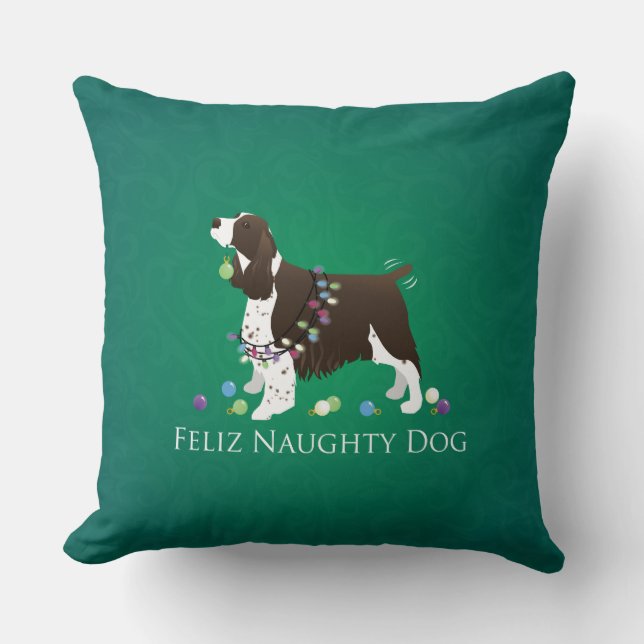 Cojín Decorativo Brown Springer Spaniel Dog Feliz Perro travieso (Anverso)