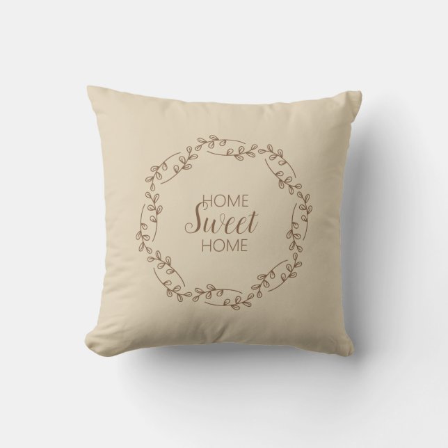 Cojín Decorativo Brown Wreath Branches with Home Sweet Home Quote (Anverso)