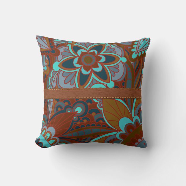Cojín Decorativo Brown y turquesa Boho (Anverso)