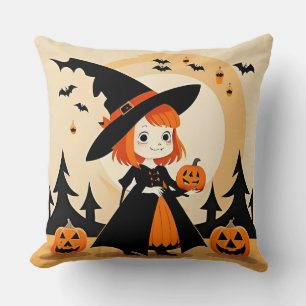 Cojín Decorativo Bruja Adorable Sosteniendo Calabaza