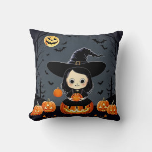 Cojín Decorativo Bruja Adorable y Calabazas