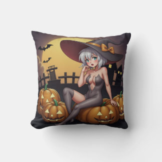 Cojín Decorativo Bruja Caliente en el Parche de Calabazas de Hallow