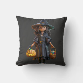 Cojín Decorativo Bruja con caramelos coloridos y jack-o'-lanter