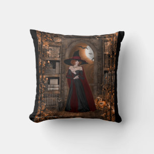 Cojín Decorativo Bruja con gato negro Fantasy Pillow