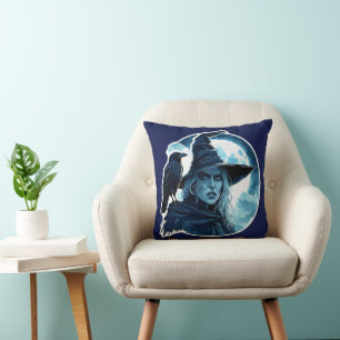 Cojín Decorativo Bruja con un Cuervo - Diversión para Fans de Hallo