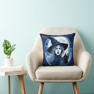 Cojín Decorativo Bruja con un Gato - Wicca Halloween 2
