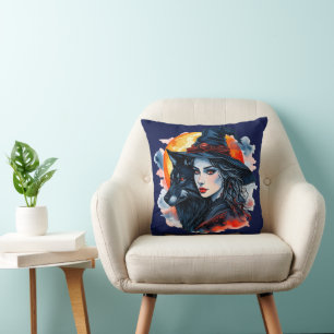 Cojín Decorativo Bruja con un Lobo - Diversión para Fans de Hallowe