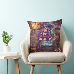 Cojín Decorativo Bruja de dibujos animados haciendo poción de amor