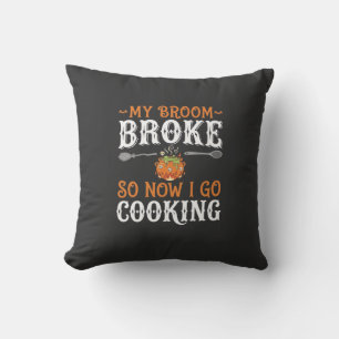 Cojín Decorativo Bruja de Halloween Cocina Escoba Rota Diseño_1